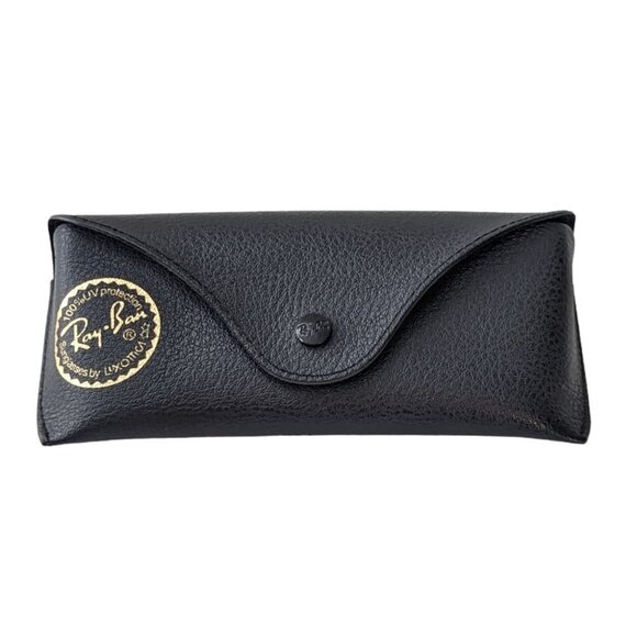 Ray Ban Leather Sunglasses Hard Case Snap Button Black Pebbled - Picture 1 of 5